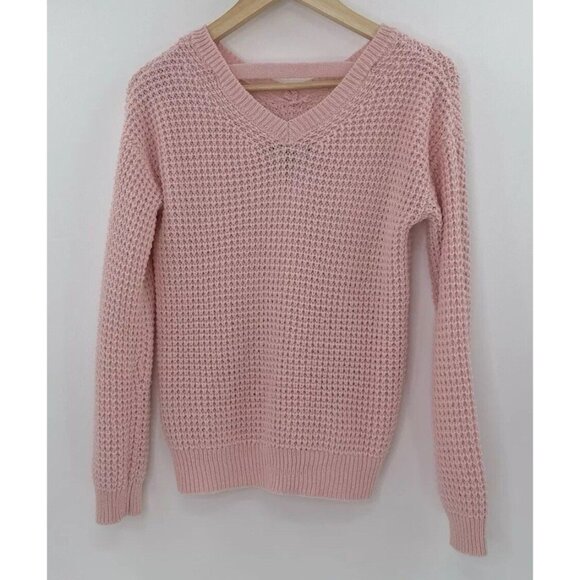 DKNY Girl’s Flip Sequin Spell Out Pink Knit V-Neck Sweater Size XL Preppy - Picture 3 of 13